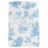 Blue White Toile de Jouy Bear Baby Dusche Mittlere Geschenktüte (Rückseite)