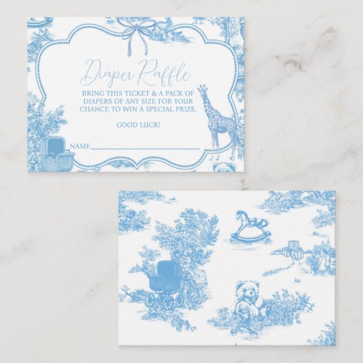 Blue White Toile de Jouy Bear Babydusche Windeln Begleitkarte (Vorne/Hinten)