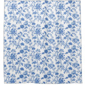 Blue White Toile Floral Duschvorhang (Vorderseite)