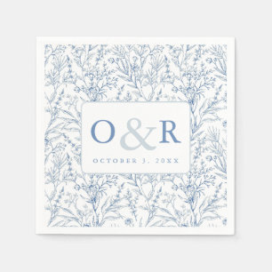 Blue & White Toile Monogram Napkins Serviette
