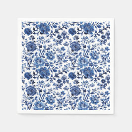 Blue White Toile Watercolor Floral Paper Napkin Serviette