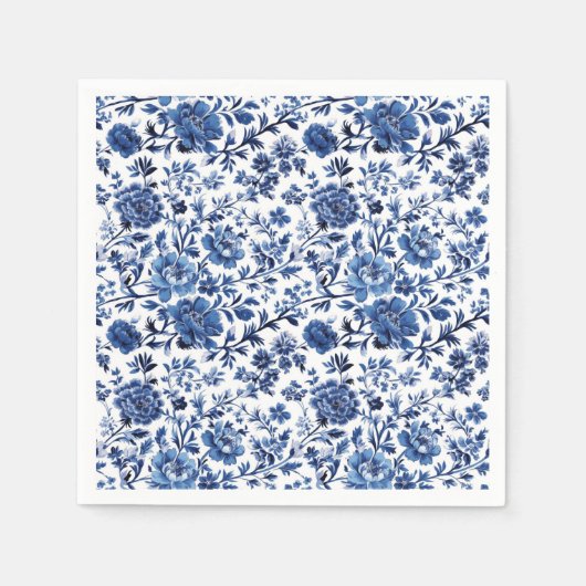 Blue White Toile Watercolor Floral Paper Napkin Serviette (Vorderseite)