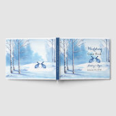 Blue White Trees Rabbits Winter Wedding Gästebuch (Voll)
