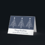 Blue White Trees Son in Law Frohe Weihnachten Karte<br><div class="desc">Frohe Weihnachten für Jünger in Jura-Karte in modernem Marineblau mit verzierten Weihnachtsbaum-Illustrationen.</div>