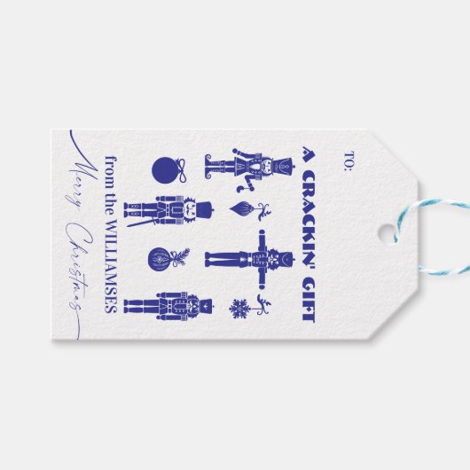 Blue & White Trendy Nutcracker Crackin' Holiday Geschenkanhänger (Vorderseite (Horizontal))