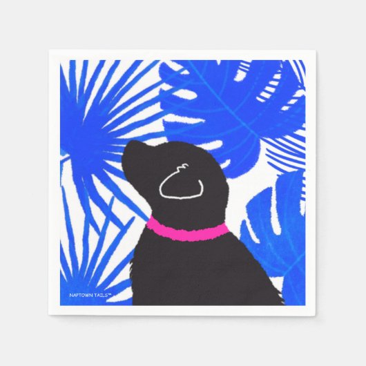 Blue White Tropical Island Black Dog Party Napkin Serviette (Vorderseite)
