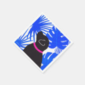 Blue White Tropical Island Black Dog Party Napkin Serviette (Ecke)