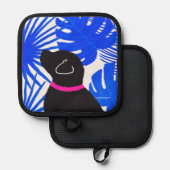 Blue White Tropical Island Black Dog Pot Holder Topflappen (Vorderseite/Rückseite)