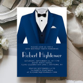 Blue White Tuxedo Mens Birthday Party Einladung
