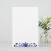 Blue White Vintag Floral Art Stationery Briefpapier (Stehend Vorderseite)