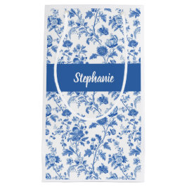 Blue White Vintage Floral Monogram Name Kleine Geschenktüte