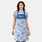 Blue White Vintage Floral Personalized Name Schürze (Getragen)