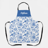 Blue White Vintage Floral Personalized Name Schürze (Vorderseite)