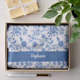 Blue White Vintage Floral Personalized Name Seidenpapier