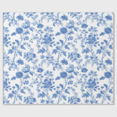 Blue White Vintage Floral Toile Pattern Geschenkpapier (Flach)