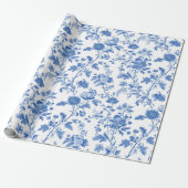 Blue White Vintage Floral Toile Pattern Geschenkpapier (Ungerollt)
