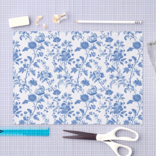 Blue White Vintage Floral Toile Pattern Seidenpapier (Handwerk)