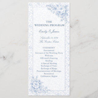 Blue & White Vintage Floral Wedding program プログラム Programm