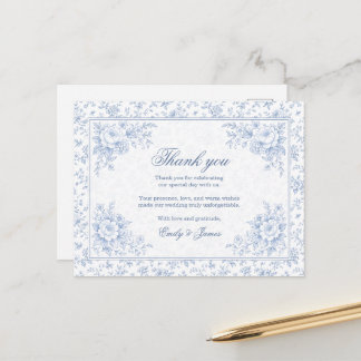 Blue & White Vintage Floral Wedding Thank you card Postkarte