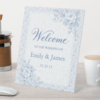 Blue & White Vintage Floral Wedding Welcome Sign  Sockelschild