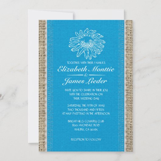 Blue & White Vintage Lace Wedding Invitations Einladung (Vorderseite)