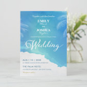 Blue & White Watercolor Beach Einladung zum Hochze (Stehend Vorderseite)