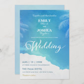 Blue & White Watercolor Beach Einladung zum Hochze (Vorne/Hinten)