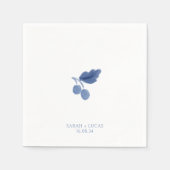 Blue & White Watercolor Botanische Hochzeit Napkin Serviette (Vorderseite)