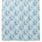 Blue White Watercolor Floral Diagonal Stripe Duschvorhang (Vorderseite)