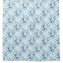 Blue White Watercolor Floral Diagonal Stripe