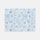Blue White Watercolor Floral Fleecedecke (Vorderseite (Horizontal))