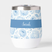 Blue White Watercolor Floral Monogram Name (Vorderseite)