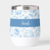 Blue White Watercolor Floral Monogram Name (Rückseite)