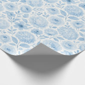 Blue White Watercolor Floral Pattern Geschenkpapier (Ecke)