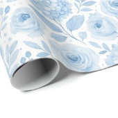 Blue White Watercolor Floral Pattern Geschenkpapier (Rolleneckpunkt)