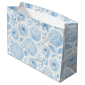 Blue White Watercolor Floral Pattern Große Geschenktüte (Rückseite Schrägansicht)