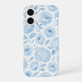 Blue White Watercolor Floral Pattern iPhone 16 Hülle