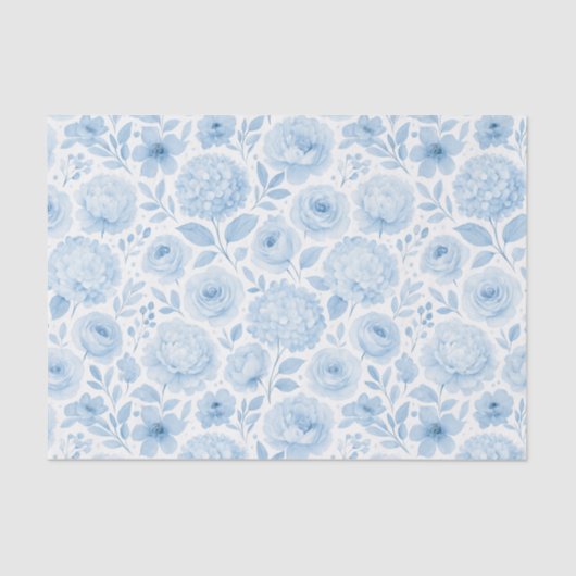 Blue White Watercolor Floral Pattern Seidenpapier (Vorderseite)