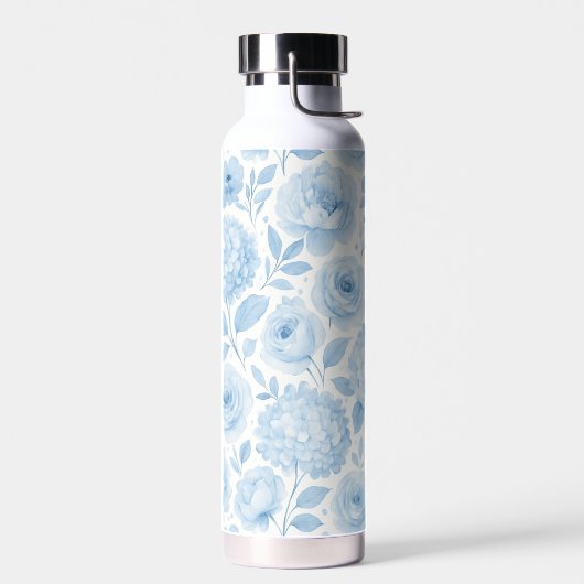 Blue White Watercolor Floral Pattern Trinkflasche (Links)