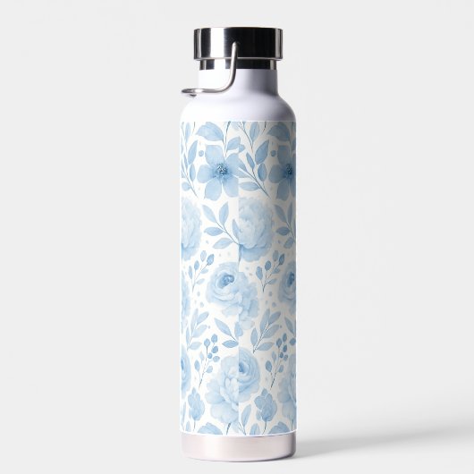 Blue White Watercolor Floral Pattern Trinkflasche (Rechts)