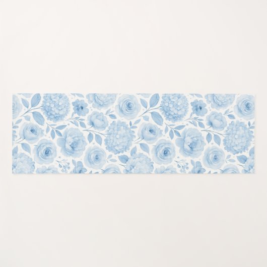 Blue White Watercolor Floral Pattern Yogamatte (Vorderseite (Horizontal))