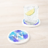 Blue White Watercolor Monogram Script Getränkeuntersetzer (Seite)