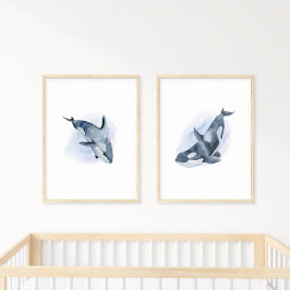 Blue White Watercolor Orca Killer Whale Poster