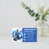 Blue White Watercolor Plumber Illustration Visitenkarte (Stehend Vorderseite)