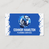 Blue White Watercolor Plumber Illustration Visitenkarte (Rückseite)
