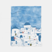 Blue & White Watercolor Santorini Griechenland Fleecedecke (Vorderseite)