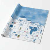 Blue & White Watercolor Santorini Griechenland Geschenkpapier (Ungerollt)