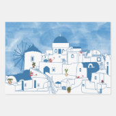 Blue & White Watercolor Santorini Griechenland Geschenkpapier Set (Vorderseite)