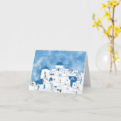 Blue & White Watercolor Santorini Griechenland Karte (Gelbe Blume)