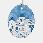 Blue & White Watercolor Santorini Griechenland Keramik Ornament (Rechts)